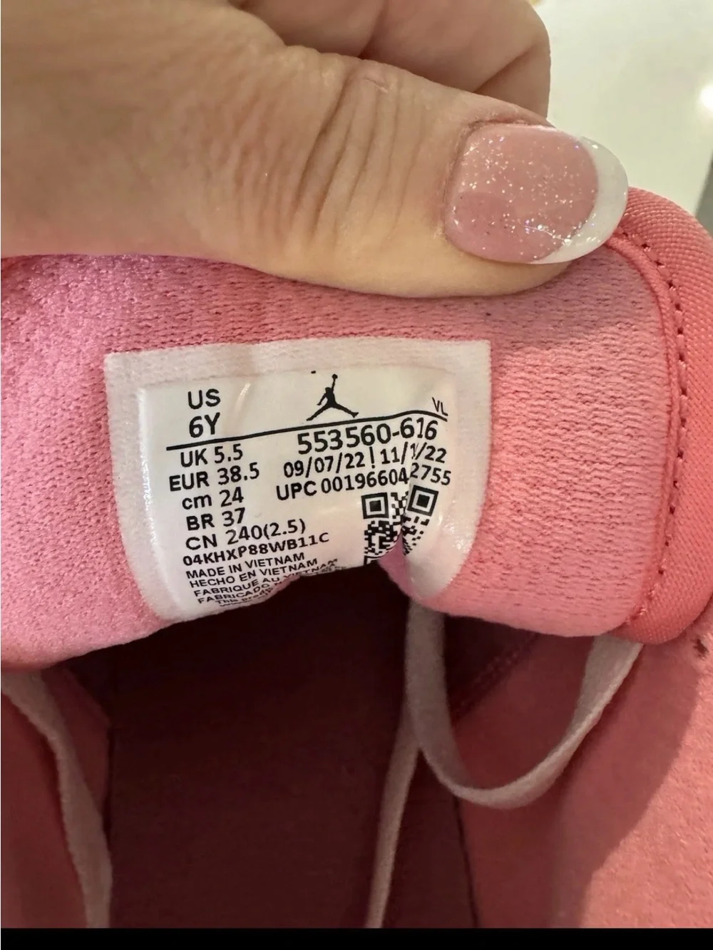 Nike Jordan 1’s Low - Dusty Rose Pink/White, Size 6Y